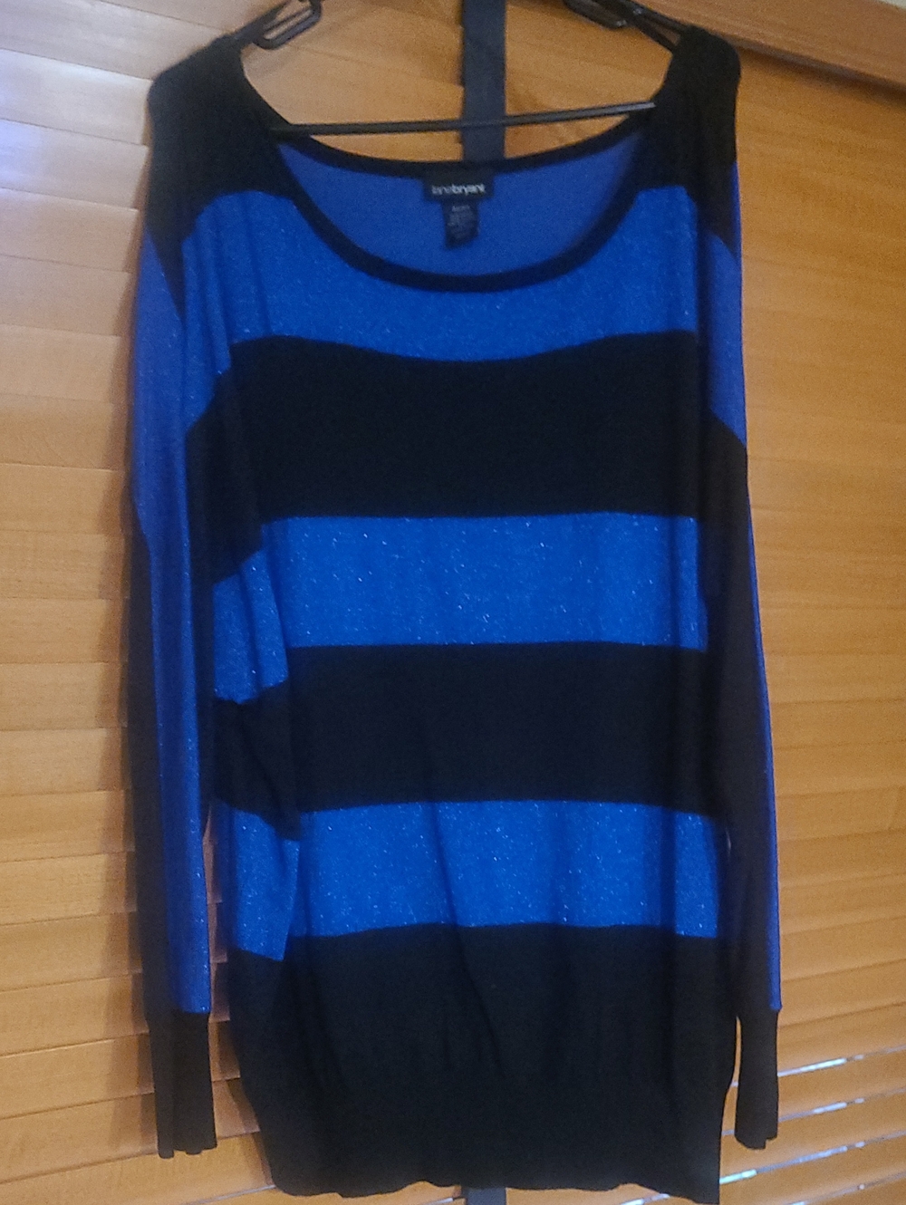 Lane Bryant Black and Blue Wide Stripe Sweater